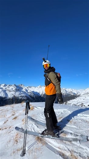 Riding fast with a long pole on skis