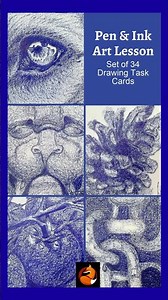 Pen & Ink Shading Task Cards | Easy Drawing Lessons for Middle & High School Art Classes ✍️🖤