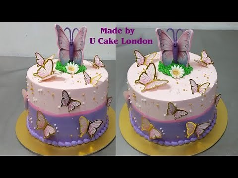 How to make a Butterfly theme cake with fresh cream/pink purple