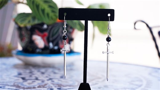 Obsidian Sword Earrings - Etsy