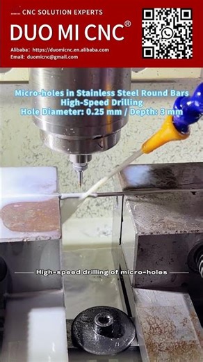 High-speed drilling of micro-holes in stainless steel round bars. #cncdrillingmachine #cncmill #cnc