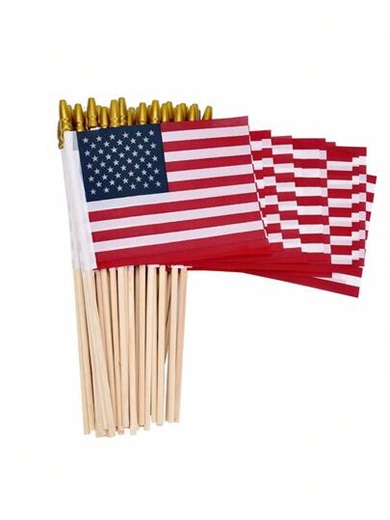 16 Pieces - Handheld American Flag / Independence Day Hand-Crank Flag, American Flag 4th Of July Outdoor Decorations, Outdoor Garden Pole Flags, Mini American Flag, Veterans Day Outdoor Patriotic Festival Garden Terrace Decorations, USA Flag, Can Be Used For Memorial Day Veterans Day Independence Day Decorations, Independence Day Party Gifts, Independence Day Party Decorations, | SHEIN
