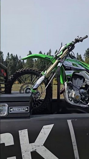 Motocross truck toolbox with wheel chock and tie downs for strapping down your dirt bike in truck.