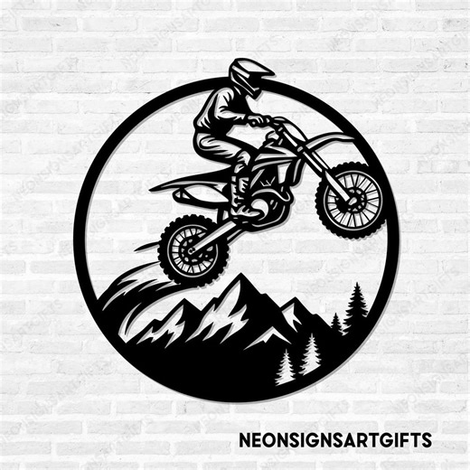 Motocross Metal Wall Art, Dirt Bike Mountain Scene off Road Rider Metal Sign Decor, Motocross Forest Mountain Garage Decor Metal Light - Etsy