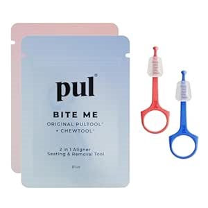 PUL Pack of 2 Reusable 2-in-1 Aligner Seating Chewie & Removal Tool — Compatible with Invisalign, Removable Braces, Retainers, Trays – Easy-to-Use Remover & Chew, Dental & Oral Hygiene – Pink, Blue