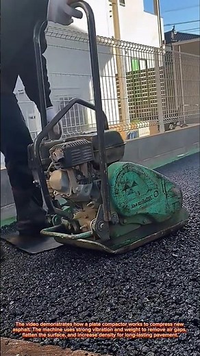 Powerful Plate Compactor in Action – Asphalt Ground Leveling Process