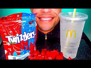 ASMR TWIZZLERS TREES CHEWY CANDY MCDONALD'S SPRITE DRINK MOUTH SOUNDS MUKBANG
