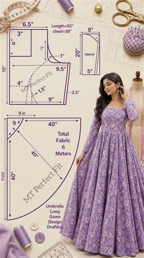How to Draft 38 Size Umbrella Long Gown | Full Pattern Tutorial #shorts #shortsfeed #youtubeshorts