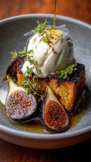 Fermented Black Garlic Ice Cream with Warm Olive Oil Cake, Charred Fig & Thyme Smoke This lives in that Michelin sweet–savory borderland where the brain pauses and then smiles. The idea, as a working theory: sweetness isn’t just sugar; it’s time, heat, and patience. Black garlic is garlic that’s been aged until it forgets it was ever sharp. What remains is molasses, balsamic, umami. Pair it with fat and warmth, and it turns luxurious instead of weird. Components You build this dish in layers, li