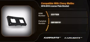 License Plate Bracket for Chevy Malibu 2016 2017 2018 | Front | Replacement for GM1068191 | 23317838