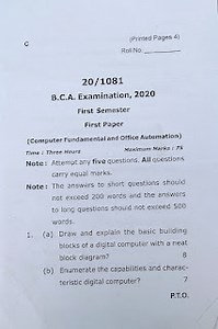 MGKVP BCA QUESTION PAPERS 2020 ( I III V ) SEM