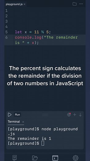 How to calculate the remainder in JavaScript #learncoding #codewithme #learnontiktok #javascript #remainder