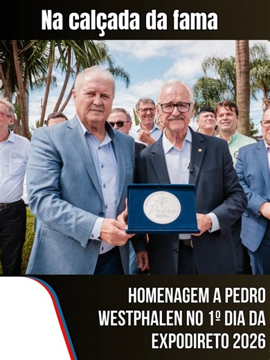 GIRO DA NOTÍCIA - Merecido Não-Me-Toque – RS – (Região de Passo Fundo) O deputado federal Pedro Westphalen recebeu homenagem na Calçada da Fama da Expodireto Cotrijal, durante o primeiro dia da feira. O reconhecimento destaca pessoas que ajudam no crescimento do agronegócio e do setor produtivo. Reconhecimento ao parlamentar A homenagem ocorreu logo após a abertura da Expodireto Cotrijal 2026. Autoridades e convidados foram até a Calçada da Fama, espaço criado pela Cotrijal para eternizar nomes 