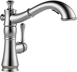 Delta Faucet Cassidy Pull Out Kitchen Faucet, Brushed Nickel Kitchen Sink Faucet, Kitchen Faucet with Pull Out Sprayer, Magnetic Docking Spray Head, Arctic Stainless 4197-AR-DST