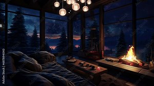 beautiful night view from the window by AI Generated. seamless looping time-lapse virtual video Animation Background.