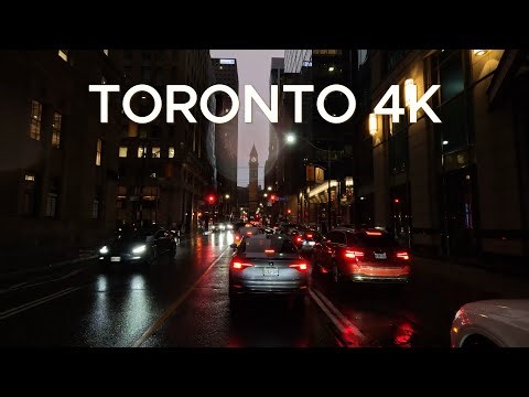 Driving in Rain at Night Downtown Toronto - Canada 4K