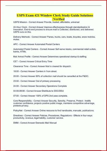 USPS Exam 421 Window Clerk Study Guide Solutions Verified119 new video