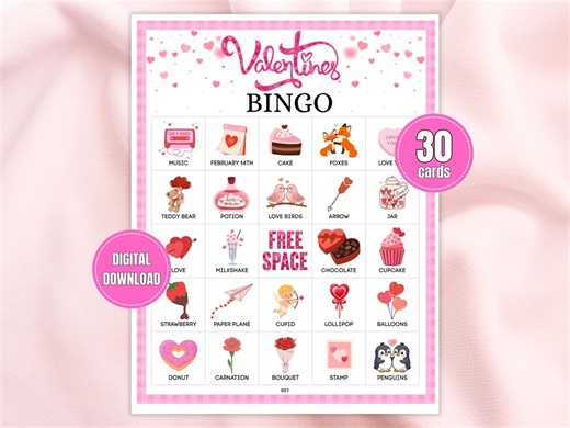 Valentine's Day Bingo, 30 Valentine's Day Bingo Cards for Kids, Valentines Bingo, Valentines Printable Game, Valentine's Party Game - Etsy Canada