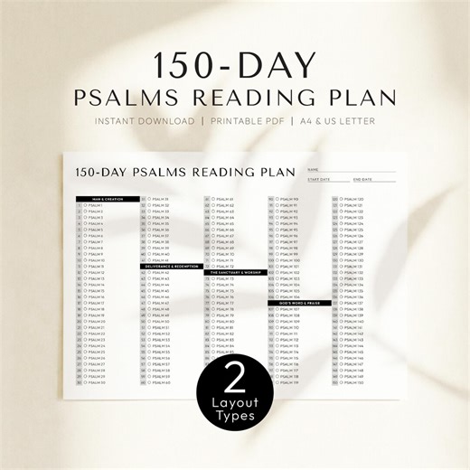 150 Day Psalms Reading Plan, Printable Bible Reading Tracker for Daily Quiet Time and Spiritual Growth - Etsy