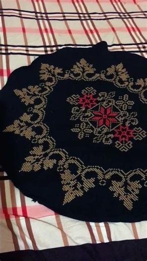 Woww! cross stitch embroidered round table runner 😲#Handmade #Crossstitch #runner