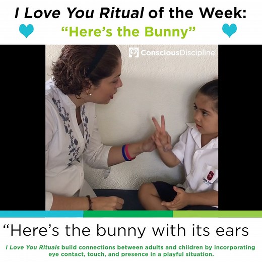 Our “I Love You Ritual of the Week” comes to us today from Certified Instructor Priscila Davila sharing “Here's the Bunny.” 🐰 If you enjoyed this video, give us a ❤️ in the comments and try it with your own children. As always, we wish you well! #iHeartCD #iloveyourituals | Conscious Discipline®