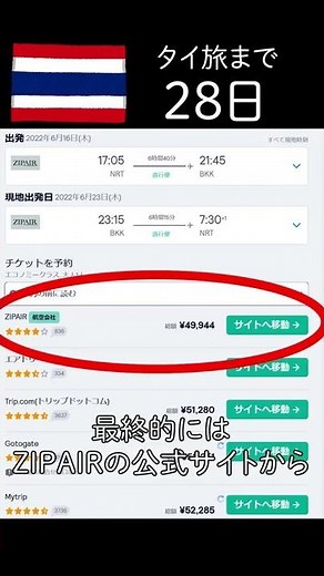 Unemployed trip to Thailand in 28 days. Round trip ticket from Narita to Bangkok was 45,901 yen #...