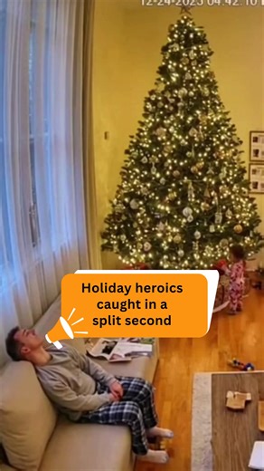 Tree down! Dad’s heroic holiday tackle saves the day 🎄🛡️ | Diply Humor