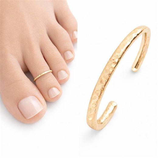 Handmade Toe Ring Set - 14k Gold Filled & Sterling Silver Toe Rings - Hammered Adjustable Foot Jewelry - Set of 2 Thin Gold Toe Rings - Etsy