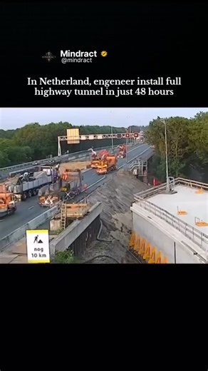 MINDRACT on Instagram: "In Netherland engeneer install full highway tunnel in Just 48 hours . 🚧 Engineering at Lightning Speed! 🇳🇱 In the Netherlands, engineers achieved the impossible — installing an entire highway tunnel in just 48 hours! 😲 Using prefabricated tunnel sections, massive cranes, and a precisely coordinated team, they shut down the highway for only two days. During this time, old road sections were removed, the tunnel was lowered into place, and the road was rebuilt right over