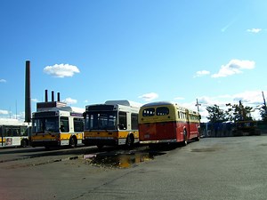 MBTA bus lineup at the MBTA Everett Shops