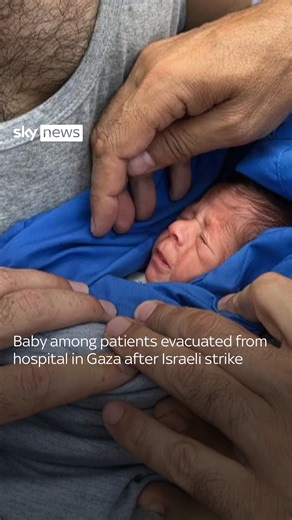 Footage taken by the Sky News team in Gaza shows what appears to be a newborn baby after being evacuated from the hospital after an Israeli strike | Sky News