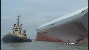 Ship run aground to prevent capsizing