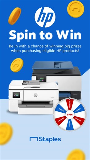 Staples UK on Instagram: "The wheel is BACK! You asked, and we delivered! Our awesome Spin to Win giveaway is officially back at Staples, and we have hundreds of fantastic £25 vouchers up for grabs! Simply purchase HP printers, ink or toners to take part! HP Small business and home office printers. Whether you need business printing at home or to boost your productivity in the office, HP has the right printer. Make working from home - or the office - easier. HP’s printer portfolio helps deliver 