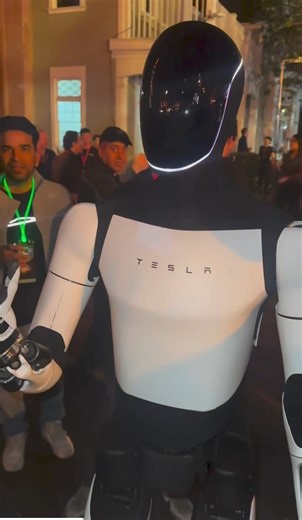 A bunch of Tesla’s humanoid Optimus robots walked out alongside the reveal of Tesla’s new Robovan vehicle at tonight's Cybercab event. The robot is also seen in a video doing daily human tasks like bringing in a package off the porch and watering your plants. “The Optimus will walk amongst you,” Tesla CEO Elon Musk qips. “You’ll be able to walk right up to them, and they will serve drinks.” Musk explains it can basically “do anything” and mentions examples like walking your dog, babysitting your