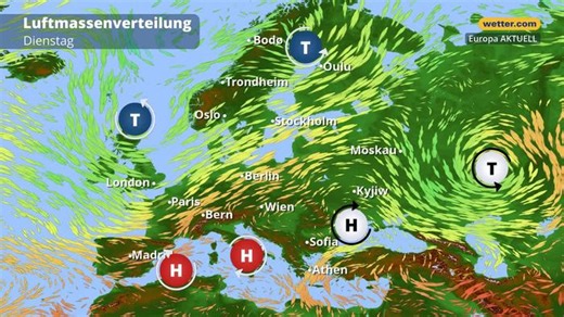 Großwetterlage Europa: Strömungsfilm, Gewittergefahr, Höchstwerte
