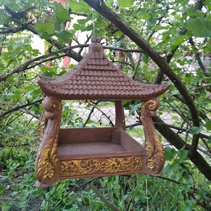 Decorative Hanging Bird Feeder – Oriental Style With Gold Details – 6.7"x6.7"x7.9" - Etsy