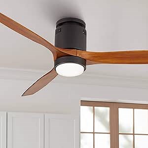 Casa Vieja 52" Windspun Modern 3 Blade Hugger Ceiling Fan with Dimmable LED Light Remote Control Matte Black Walnut Wood for Living Room Kitchen House Bedroom Family Dining Home Office
