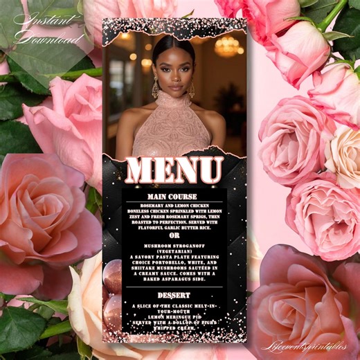 Printable Birthday Party Menu Template Black, Blush Photo Editable Menu Card, Birthday Dinner Table Menu Download - Etsy Australia