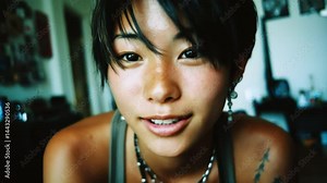 輝く笑顔の日本美人、自然な喜び、日本人女性の笑顔、陽だまりの中で、日本女性の微笑み