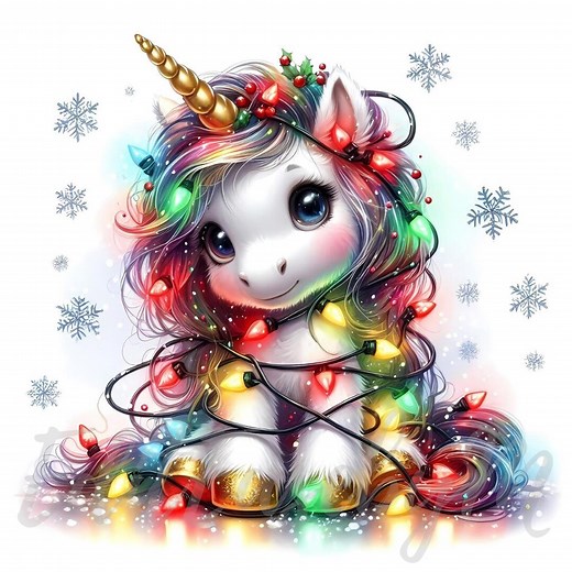 Christmas Unicorn Clipart | 10 High-quality 300 DPI Jpegs Commercial Use Festive Holiday Cute Baby Unicorn Clip Art Winter Holiday Lights - Etsy
