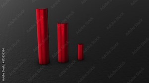 Decreasing 3D Graph Animation. Red Graph Going Downward. 4K