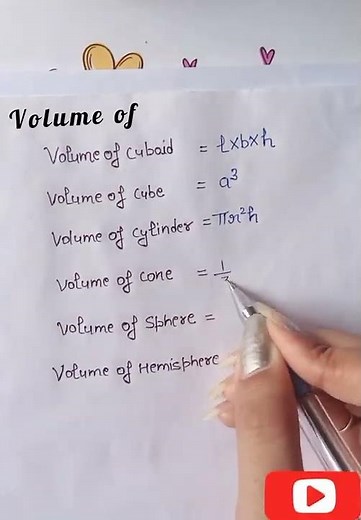 volume of 3d shapes #Basic math formulas #Youtubeshorts