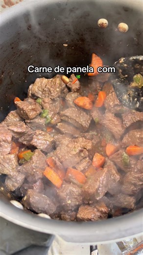1 kg de paleta sem gordura em cubos 2 cenouras picadinhas 5 batatas picadas não muito pequenas 1 pimentão 🫑 picadinho Pimenta do reino Chimichurri Sal Alho 🧄 e cebola 🧅 Doure a carne até ficar aquele fundinho na panela de pressão. Adicione o alho e a cebola picadinhos e deixe dourar. Em seguida adicione o pimentão, cenoura, chimichurri e a pimenta, deixe refogar, em seguida acrescente água até cobrir. Deixe na pressão por 15 minutos. Depois disso acrescente as batatas, acertar os temperos e e