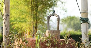 an old bucket, wooden bucket of water, bucket wood vintage