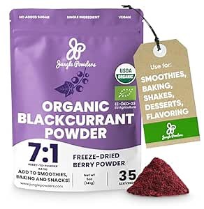 Jungle Powders Organic Black Currant Powder 5 Ounce Bag USDA Certified Freeze Dried Black Currants for Recovery - Dehydrated Fruit Rich in Anthocyanins Blackcurrant Extract for Baking, Smoothies, Tea