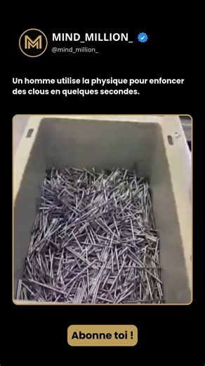 INFOS | SUCCÈS | BUSINESS on Instagram: "Ce phénomène repose sur l'auto-organisation induite par les vibrations, elle-même provoquée par l'inertie, le frottement et la gravité. Explication physique : Lorsqu'on secoue la boîte, les vibrations donnent aux clous l'énergie nécessaire pour se déplacer, entrer en collision et se désolidariser brièvement, tandis que la gravité les attire vers le bas. Les clous croisés ou mal alignés subissent davantage de collisions et de frottements, ce qui les rend i