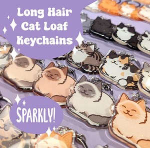 Long Hair Cat Loaf Keychain With Glitter Epoxy / Cute Gift for Cat Person - Etsy