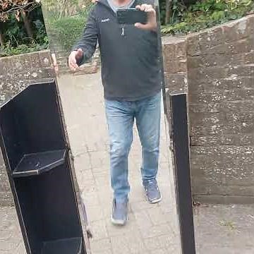 1920s Art Deco Oak Cheval Mirror | Freestanding Full Length Mirror with Side Shelves Black