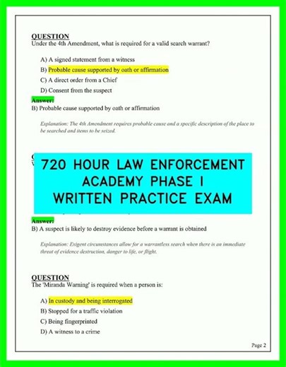 720 HOUR LAW ENFORCEMENT ACADEMY PHASE I WRITTEN PRACTICE EXAM VIDEO QUESTIONS AND ANSWERS 2026V1