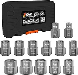 EWK 3/8" Drive 13 Pcs Impact Stripped Bolt Extractor & Locking Lug Nut Removal Tool Set